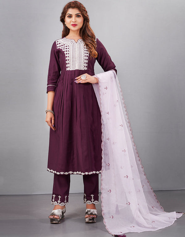 elegant purple muslin silk designer party wear readymade salwar suit with purple muslin silk 13601-acy3682 Front View